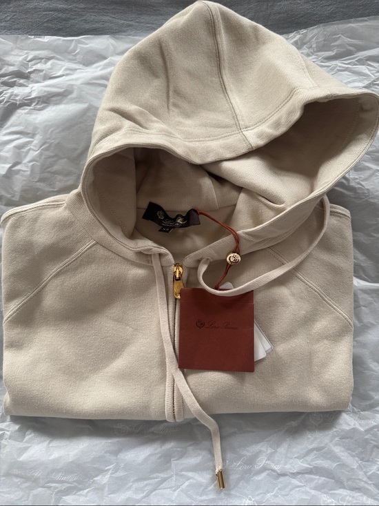 Loro Piana Tops - Loro Piana Cream Zip-Up Hoodie with Gold Hardware